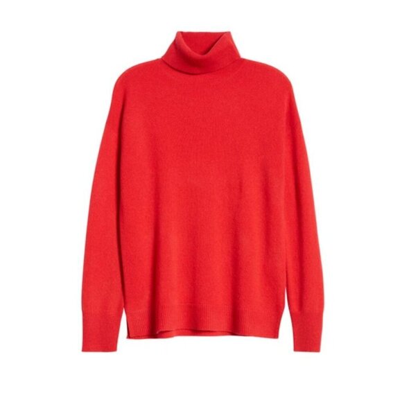 NORDSTROM Cashmere Turtleneck Sweater Lightweight Soft In Red Chinoise Women's M - Picture 7 of 7